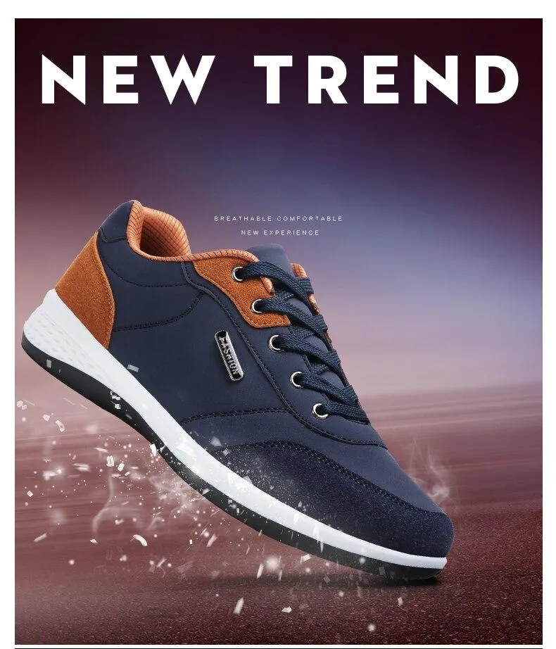 Spring Men Shoes New Lace-Up Man Fashion Microfiber Leather Men Casual Black White Outdoor Sneakers