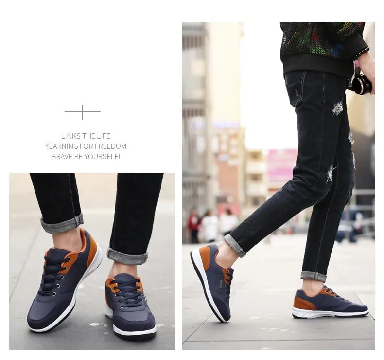 Spring Men Shoes New Lace-Up Man Fashion Microfiber Leather Men Casual Black White Outdoor Sneakers