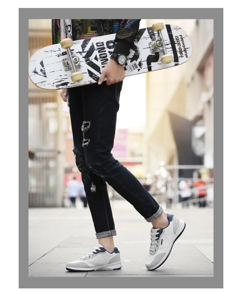 Spring Men Shoes New Lace-Up Man Fashion Microfiber Leather Men Casual Black White Outdoor Sneakers