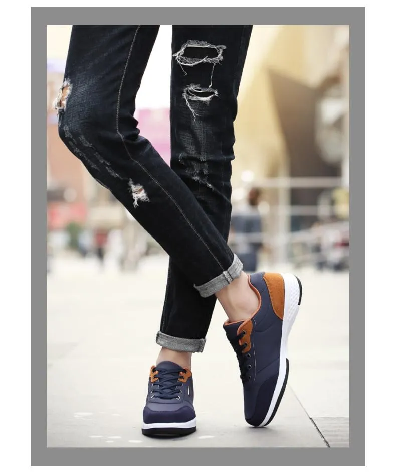 Spring Men Shoes New Lace-Up Man Fashion Microfiber Leather Men Casual Black White Outdoor Sneakers