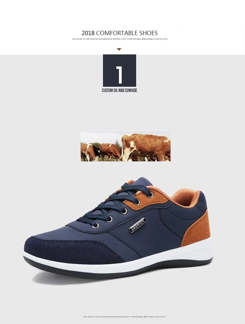 Spring Men Shoes New Lace-Up Man Fashion Microfiber Leather Men Casual Black White Outdoor Sneakers