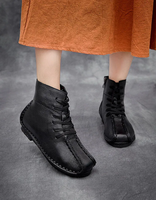 Square Toe Hand-Stitch Leather Retro Boots