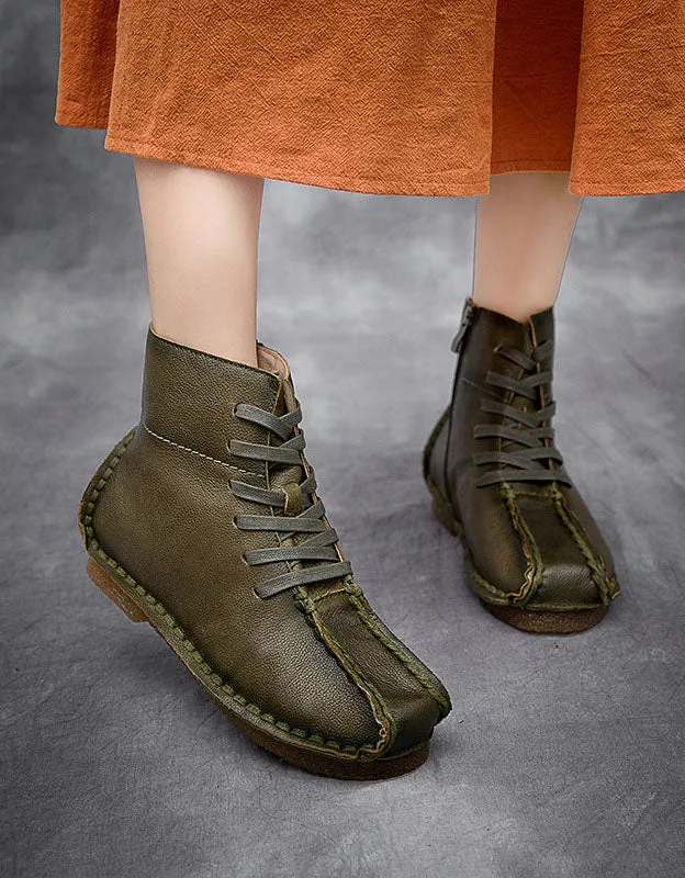 Square Toe Hand-Stitch Leather Retro Boots