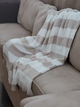 Striped Alpaca Throw Blanket with Fringes | White and Beige