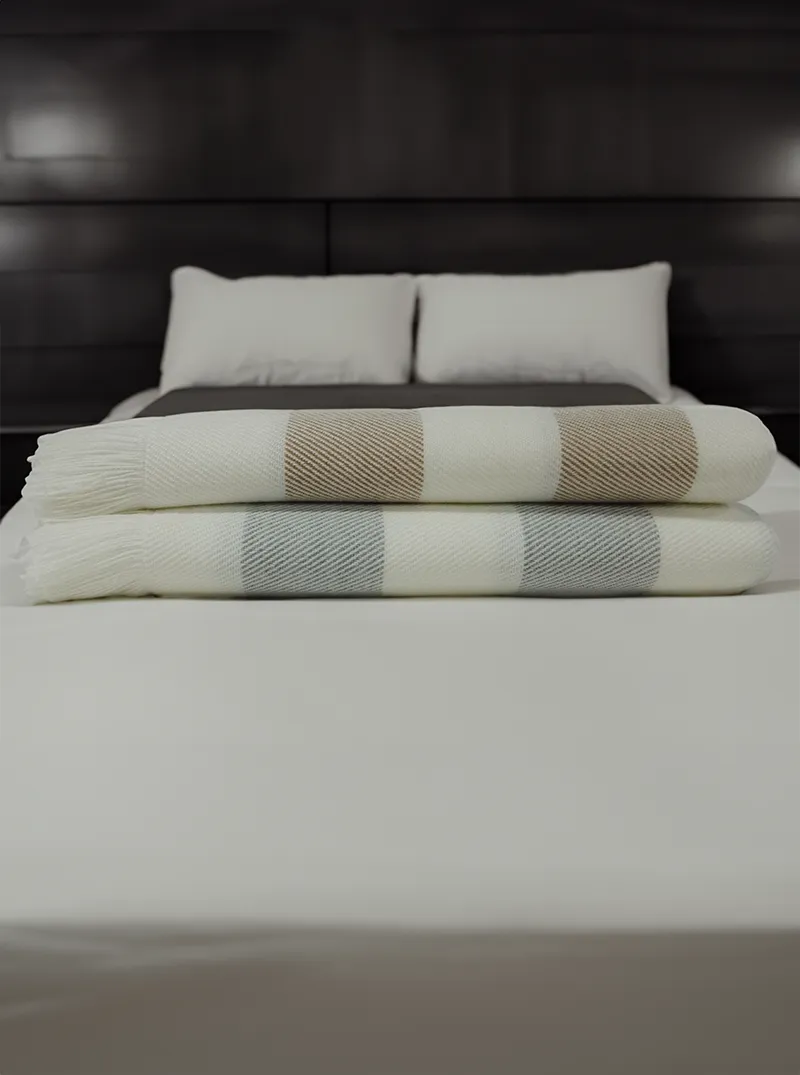 Striped Alpaca Throw Blanket with Fringes | White and Grey