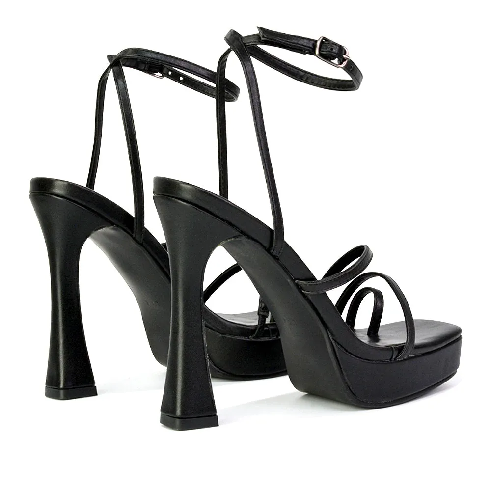 Tessie Strappy Square Toe Post Platform High Heel Sandals in Nude