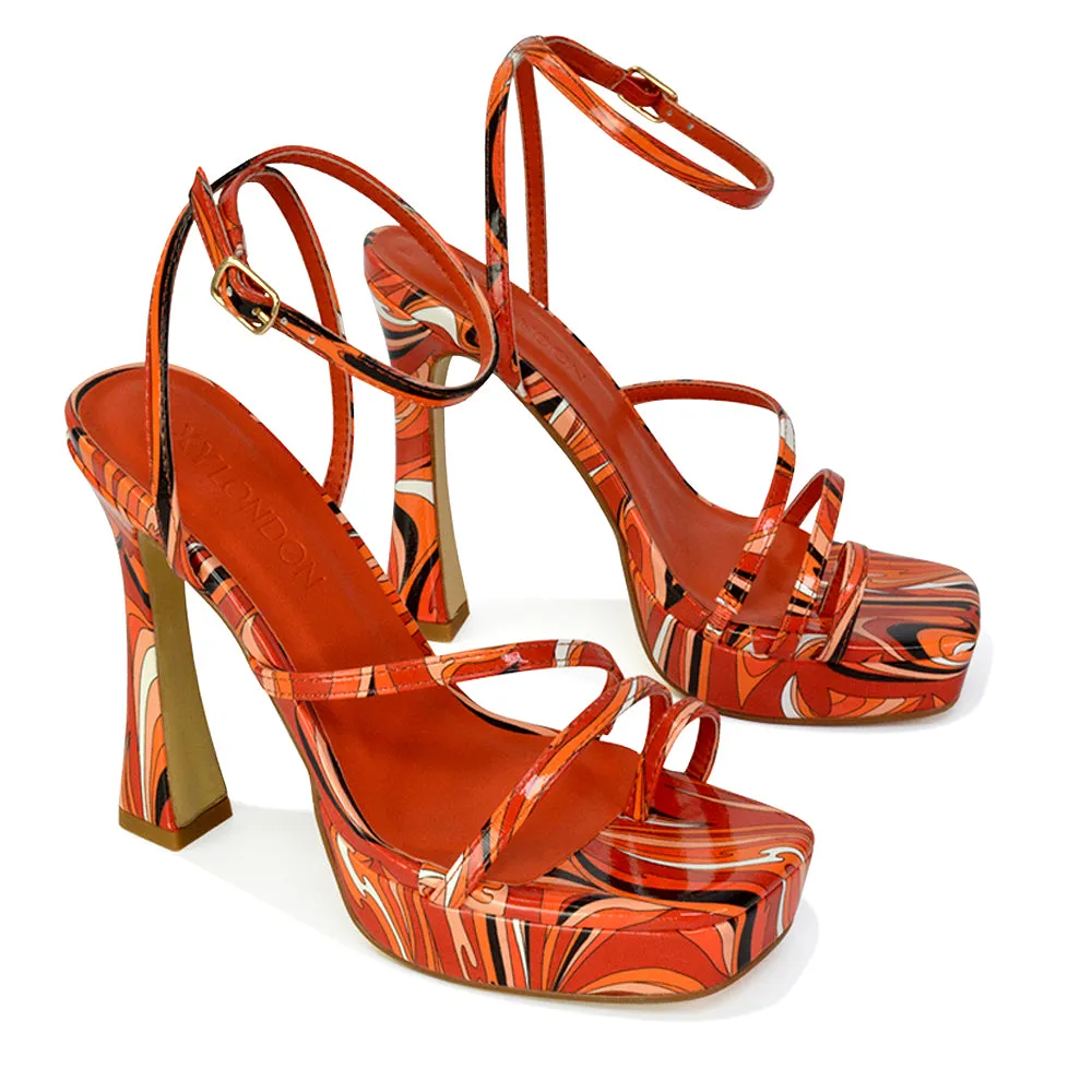 Tessie Strappy Square Toe Post Platform High Heel Sandals in Nude