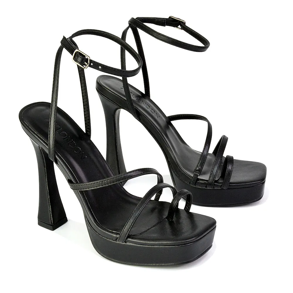 Tessie Strappy Square Toe Post Platform High Heel Sandals in Nude