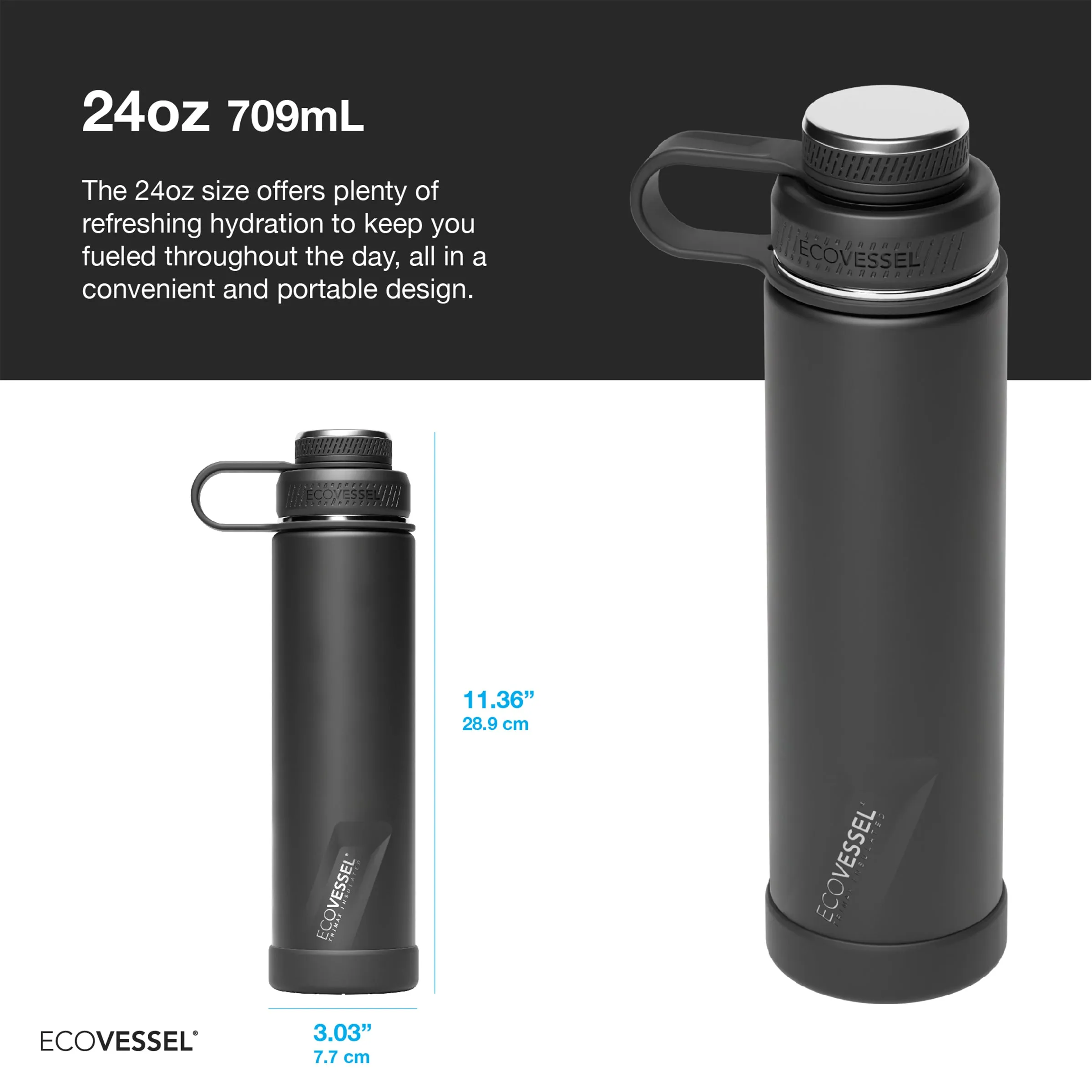 The Boulder - 24 oz Bottle with Screw Top & Strainer