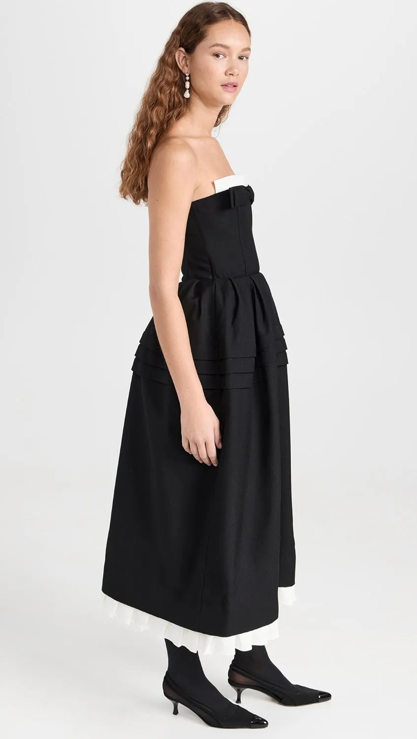 Tuck Flower Bud Long Dress
