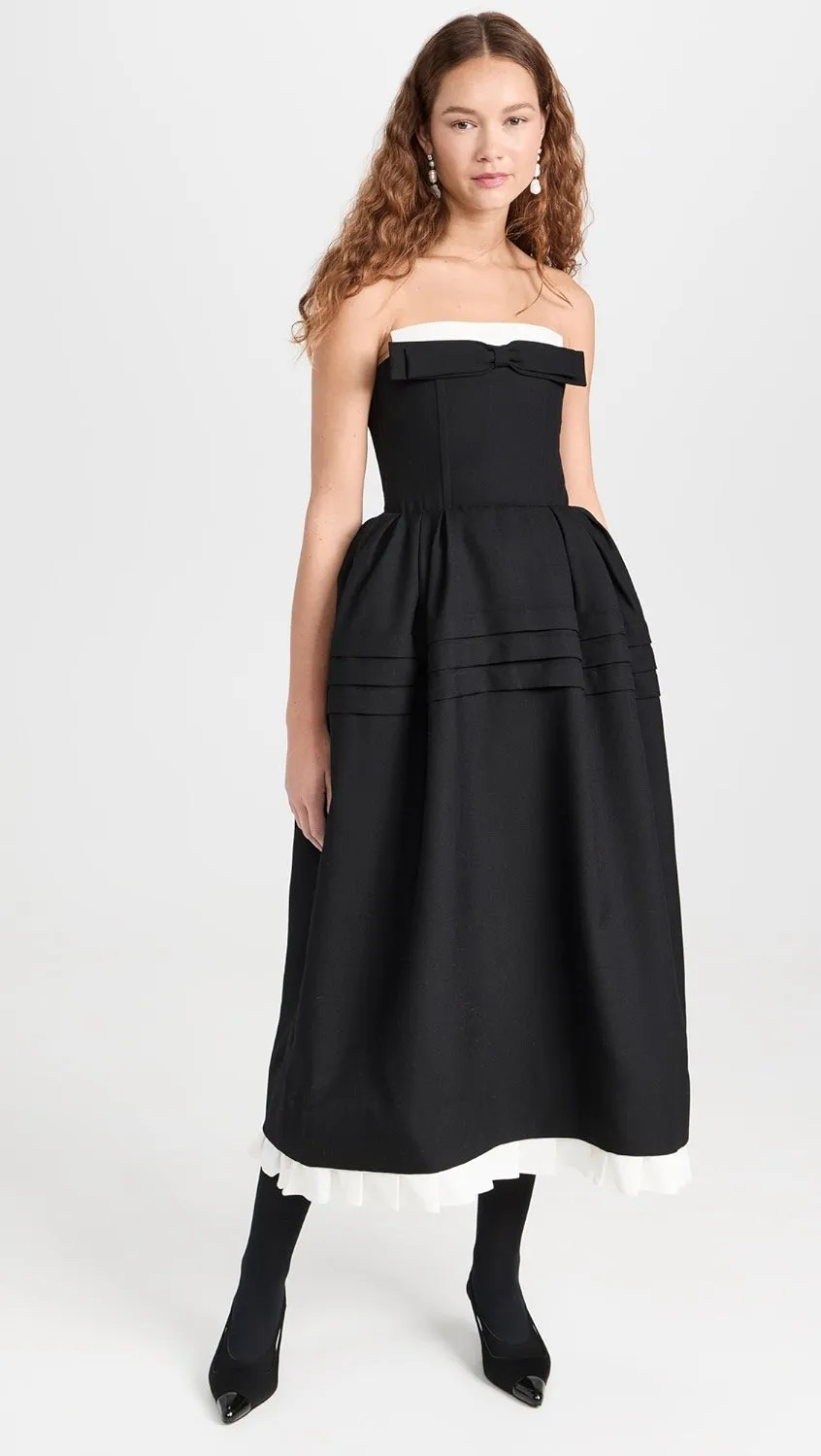 Tuck Flower Bud Long Dress