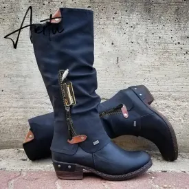 Women Boots Winter Western Punk Boots Winter Warm Shoes Side Zipper Cowboy Boots Ladies Booties