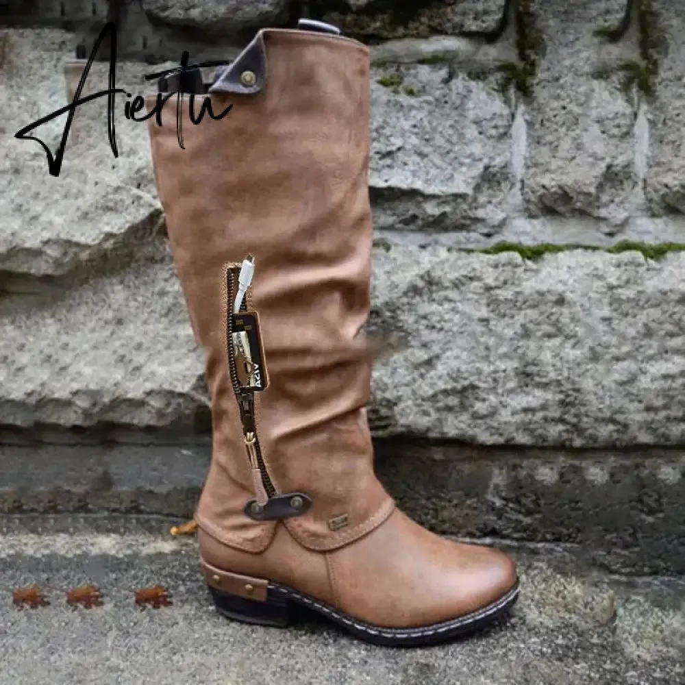 Women Boots Winter Western Punk Boots Winter Warm Shoes Side Zipper Cowboy Boots Ladies Booties