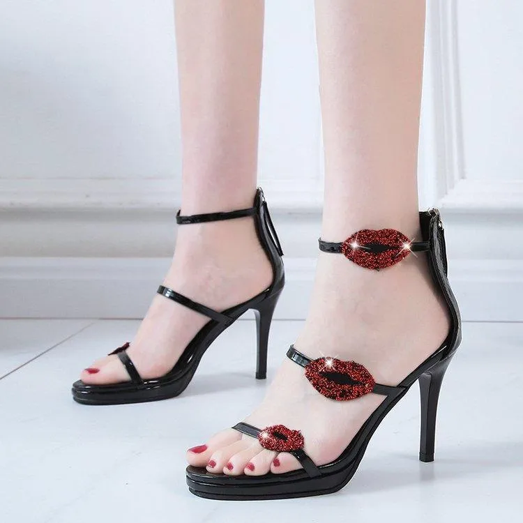 Women open toe star sparkly rhinestone stiletto high heels