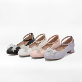 Women's Lace Bow Tie Shallow Puppy Heel Pumps