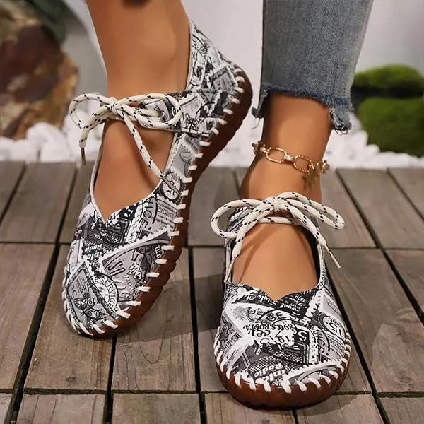 Women's Lace-Up Flat Breathable Shoes 38322967C