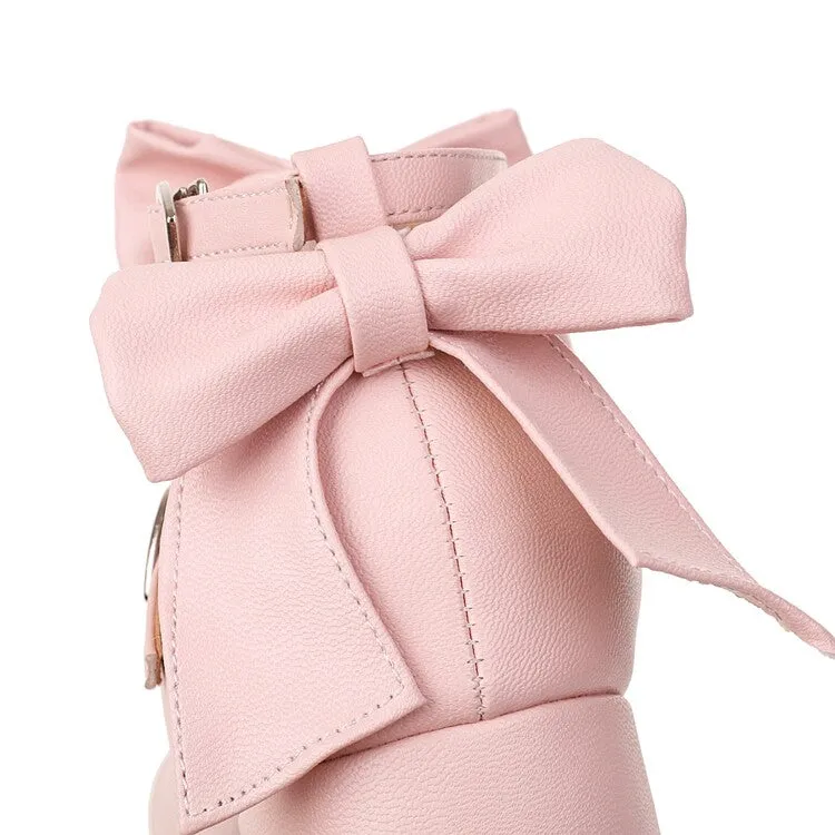 Women's Pumps Lolita Solid Color Butterfly Knot Platform Block Heel Shoes